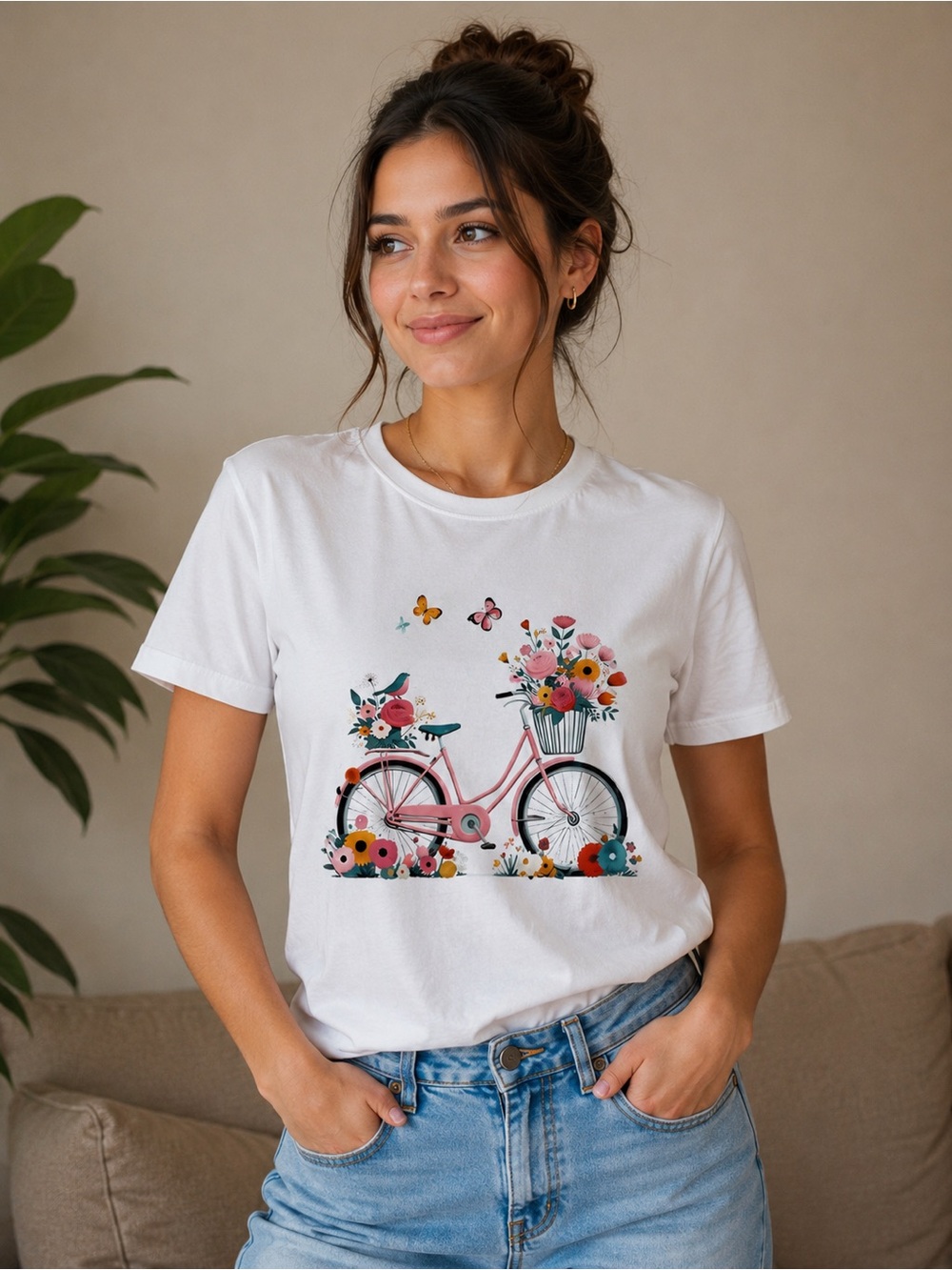 White Women's Floral Bike Graphic Tee